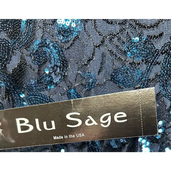 Marina Cocktail Dress Navy Blue Lace Sequin Embellishments V-Neck Size 10 - Picture 6 of 10